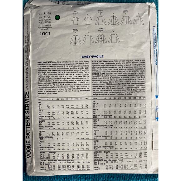 Vogue 1041 top jacket pattern - Picture 3 of 7